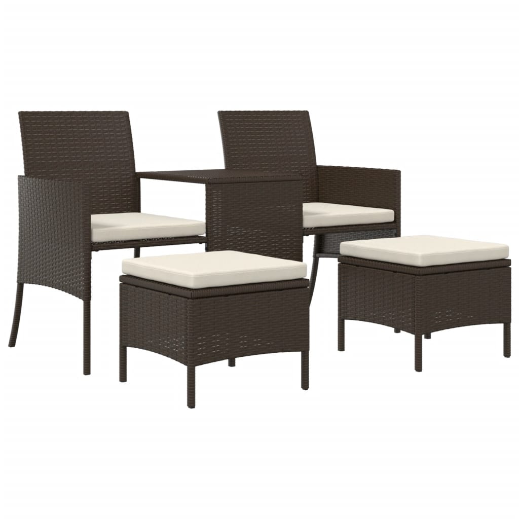 vidaXL 2-os. sofa ogrodowa ze stolikiem i podnóżkami, rattan PE, brąz