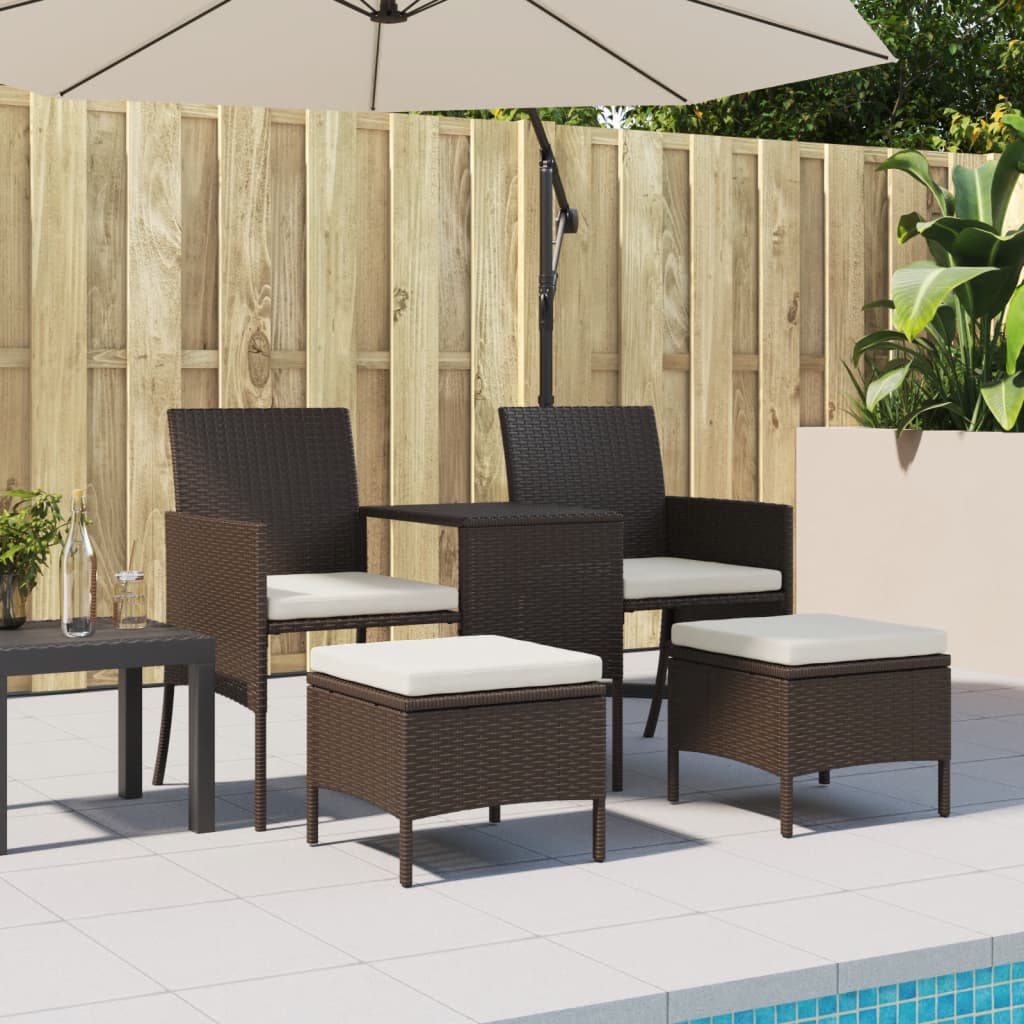 vidaXL 2-os. sofa ogrodowa ze stolikiem i podnóżkami, rattan PE, brąz