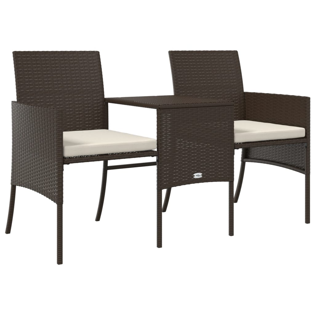 vidaXL 2-os. sofa ogrodowa ze stolikiem i podnóżkami, rattan PE, brąz