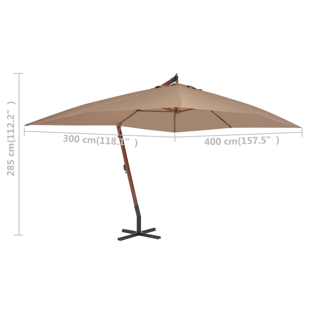 vidaXL Wiszący parasol z drewnianym słupkiem, 400x300 cm, taupe