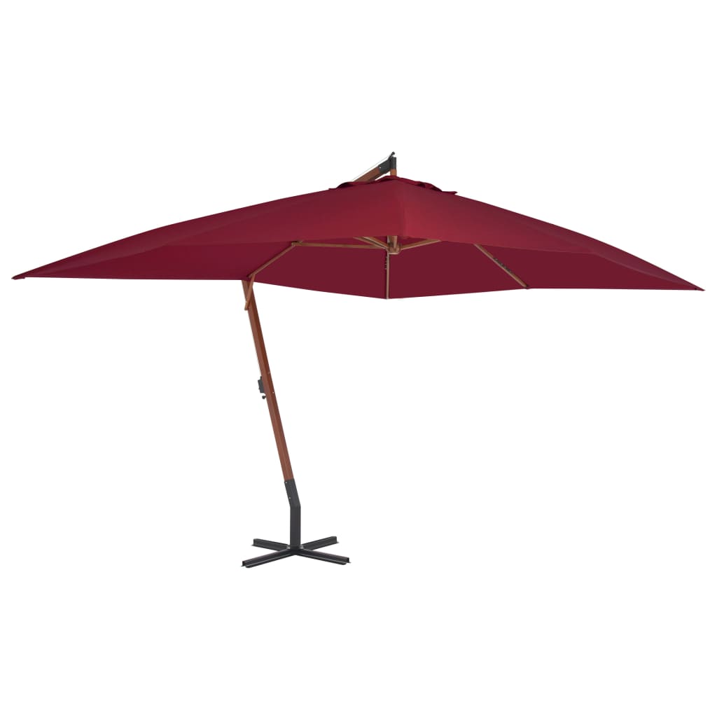 vidaXL Wiszący parasol z drewnianym słupkiem, 400x300 cm, bordowy