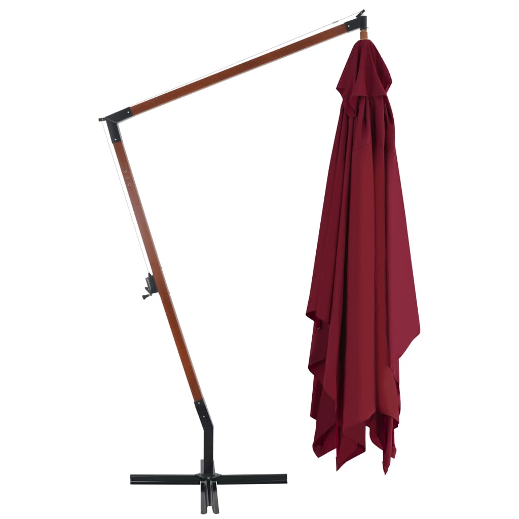 vidaXL Wiszący parasol z drewnianym słupkiem, 400x300 cm, bordowy