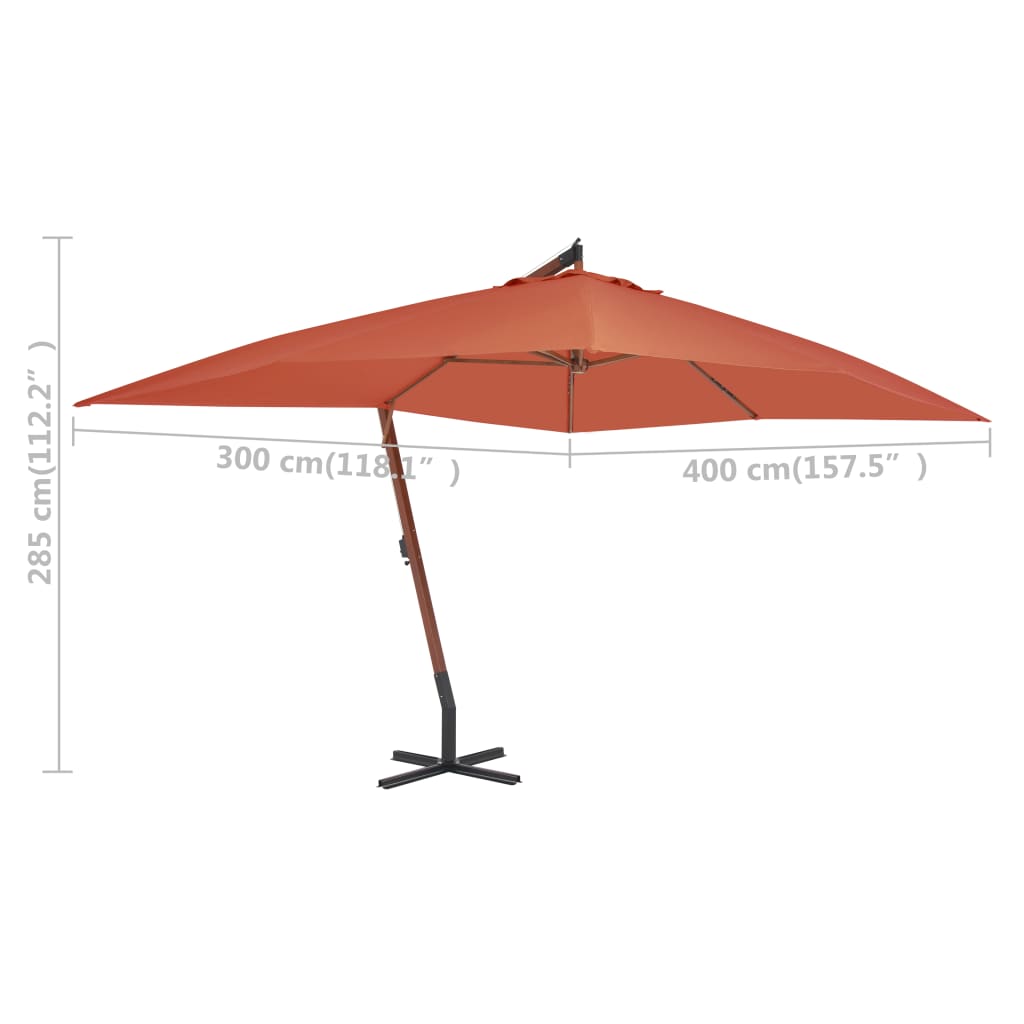 vidaXL Wiszący parasol z drewnianym słupkiem, 400x300 cm, terakotowy
