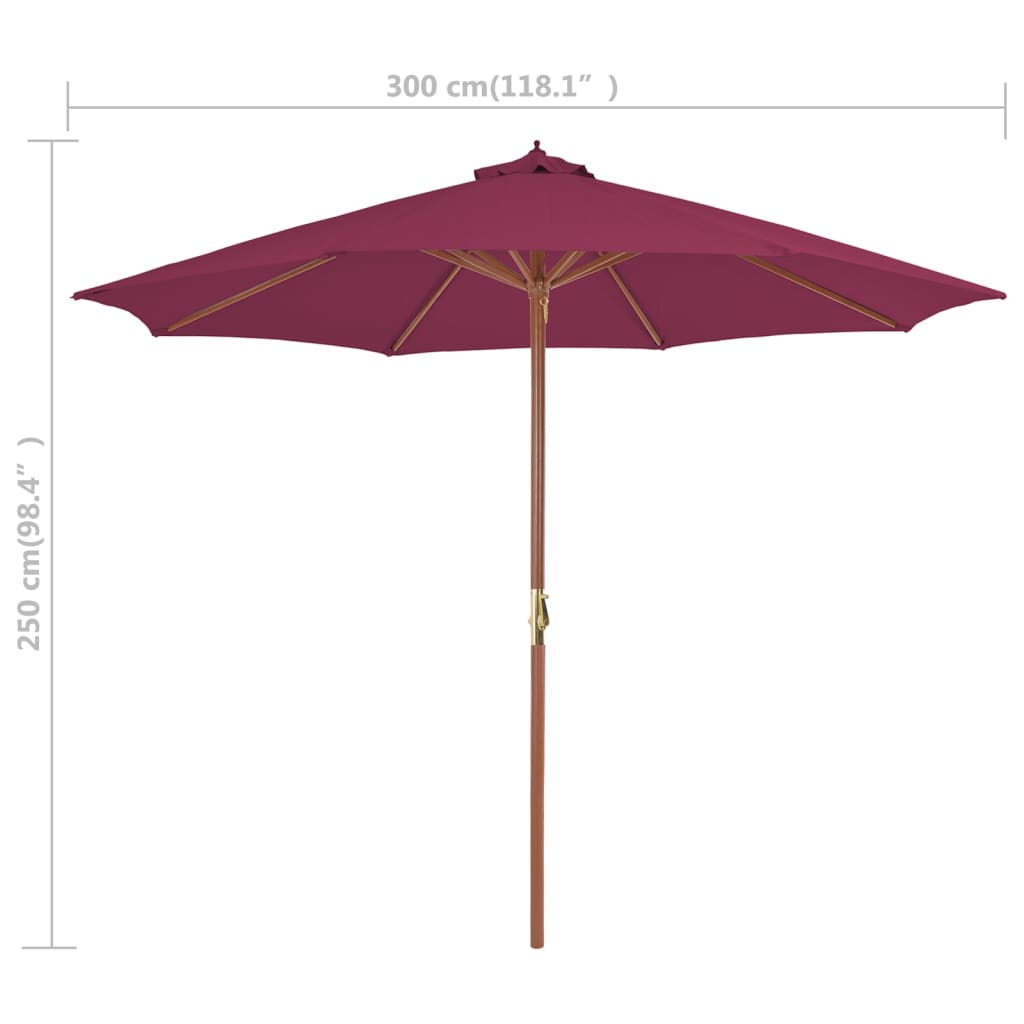 vidaXL Parasol ogrodowy na drewnianym słupku, 300 cm, bordowy
