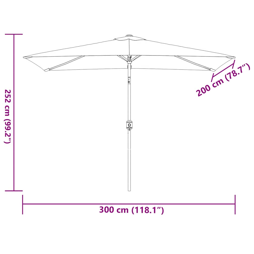 vidaXL Parasol ogrodowy na metalowym słupku, 300 x 200 cm, bordowy
