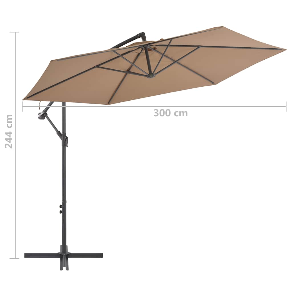 vidaXL Parasol wiszący z aluminiowym słupkiem, 300 cm, taupe