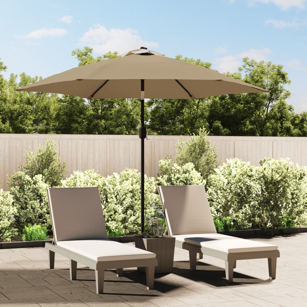 vidaXL Parasol ogrodowy z LED i stalowym słupkiem, 300 cm, kolor taupe
