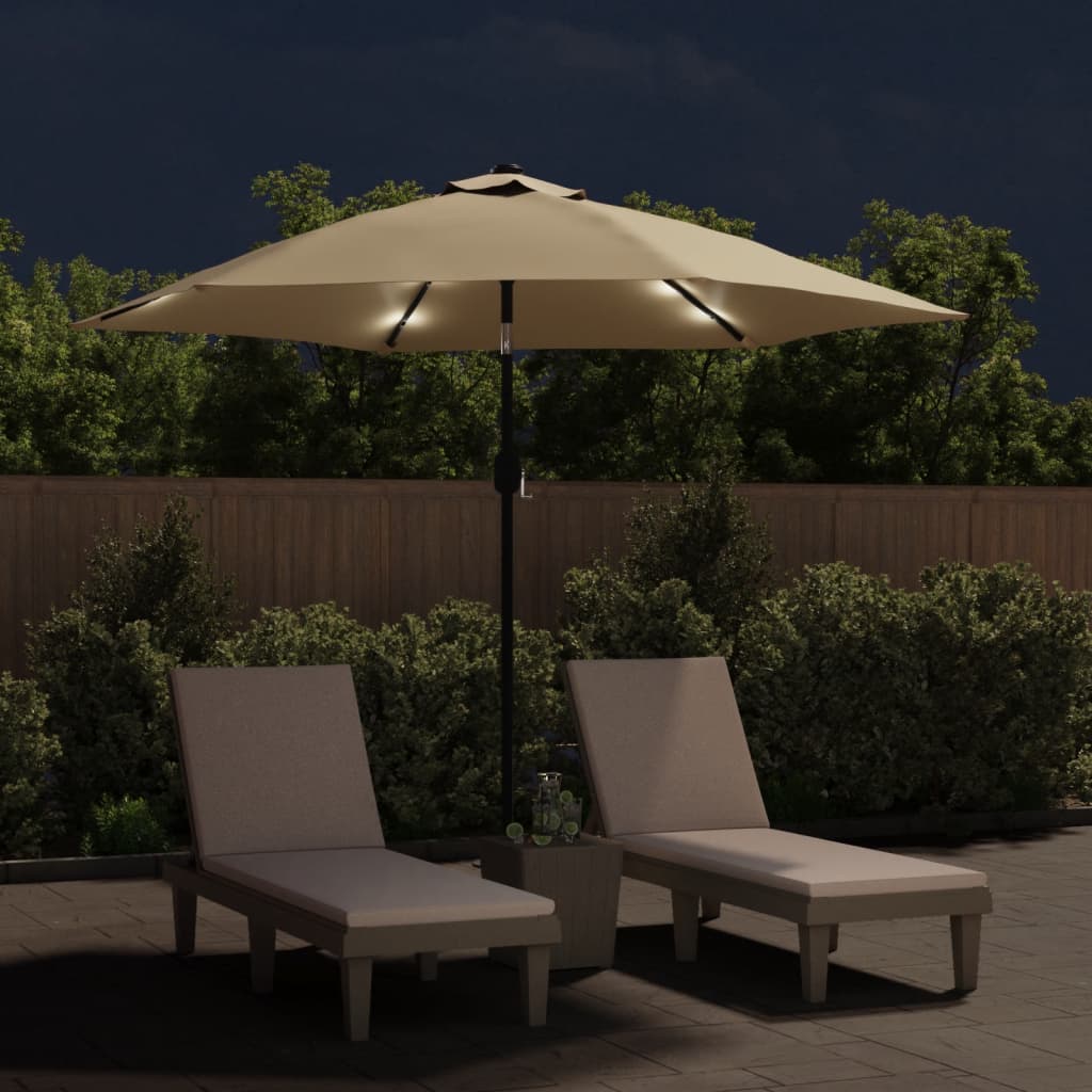 vidaXL Parasol ogrodowy z LED i stalowym słupkiem, 300 cm, kolor taupe