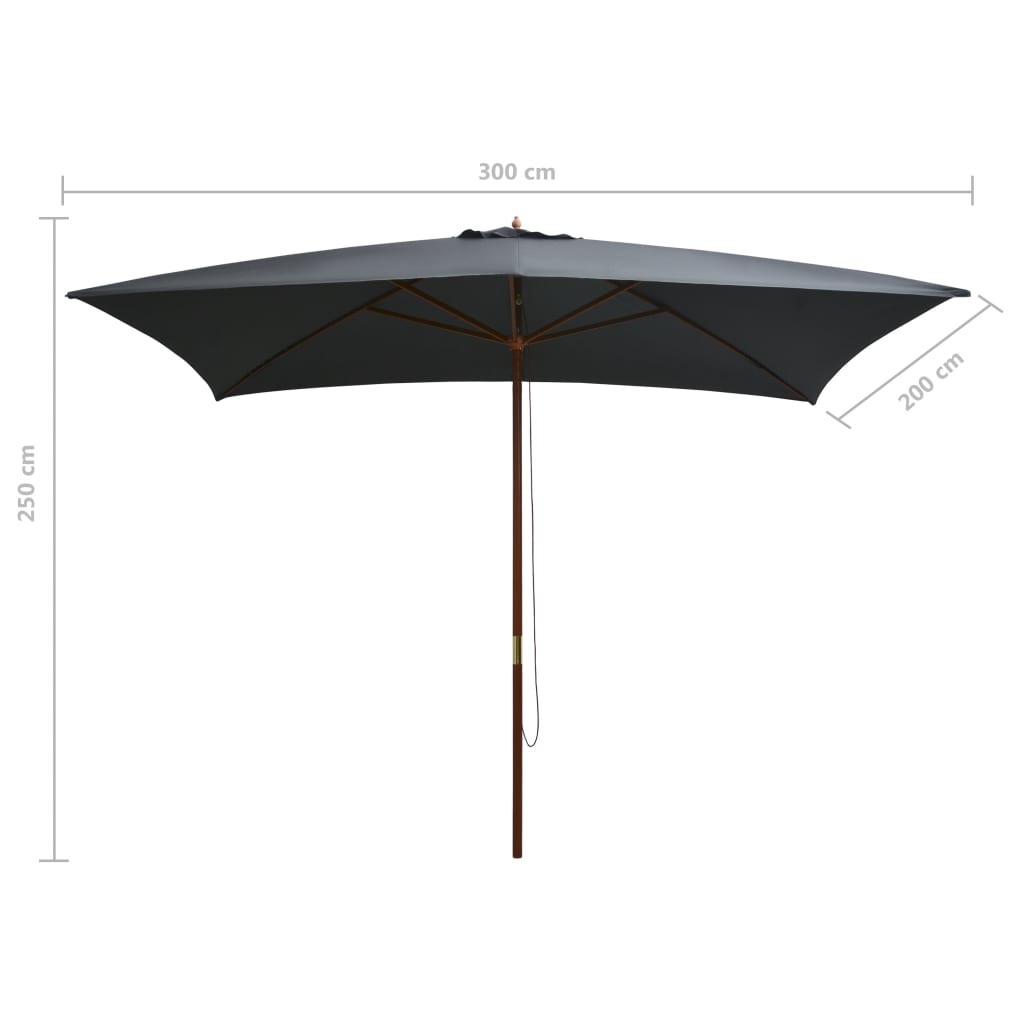 vidaXL Parasol ogrodowy na drewnianym słupku, 200x300 cm, antracytowy