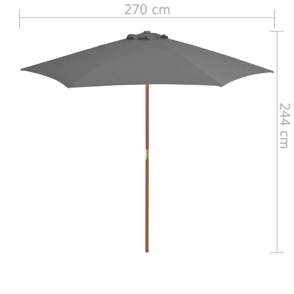 vidaXL Parasol ogrodowy na drewnianym słupku, 270 cm, antracytowy