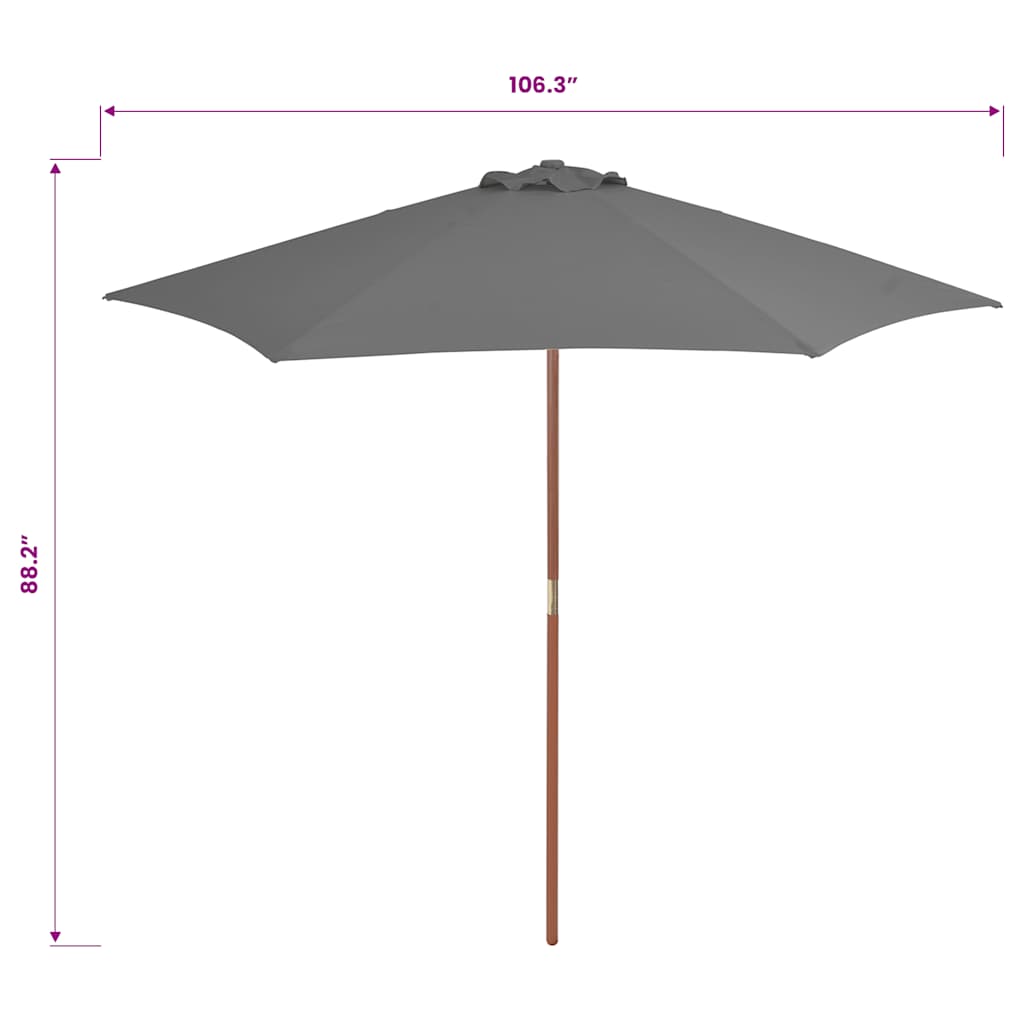 vidaXL Parasol ogrodowy na drewnianym słupku, 270 cm, antracytowy