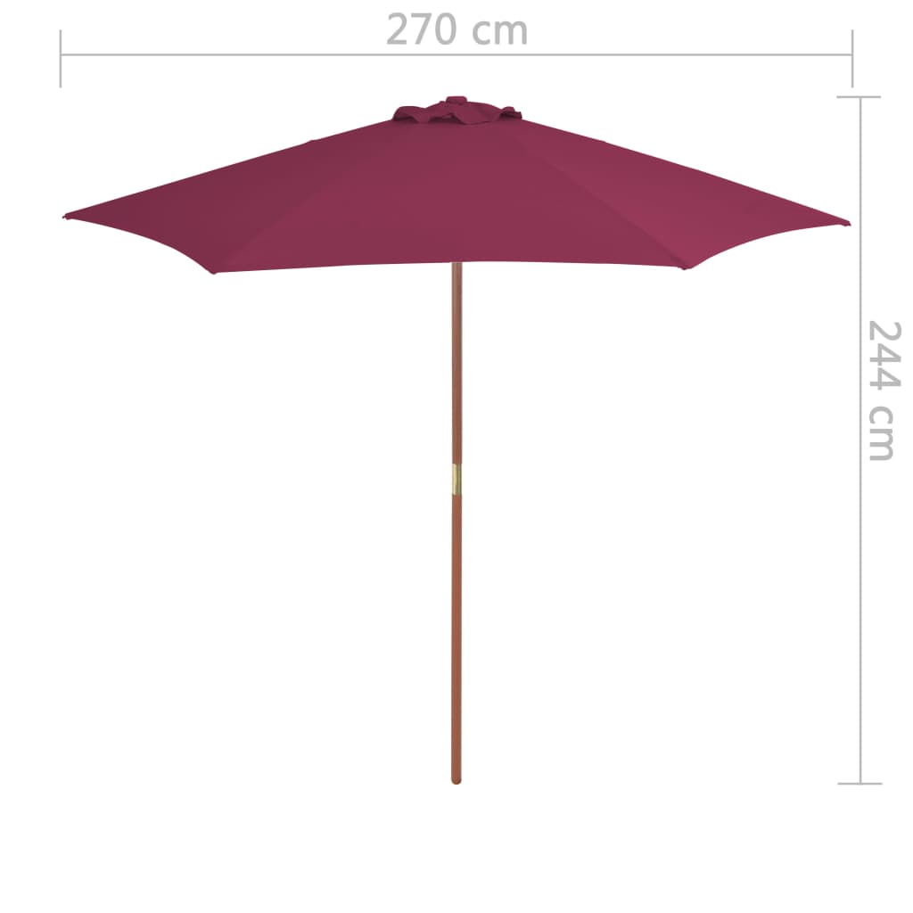 vidaXL Parasol ogrodowy na drewnianym słupku, 270 cm, bordowy