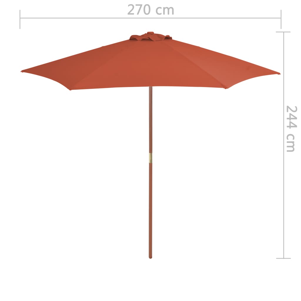 vidaXL Parasol ogrodowy na drewnianym słupku, 270 cm, terakota
