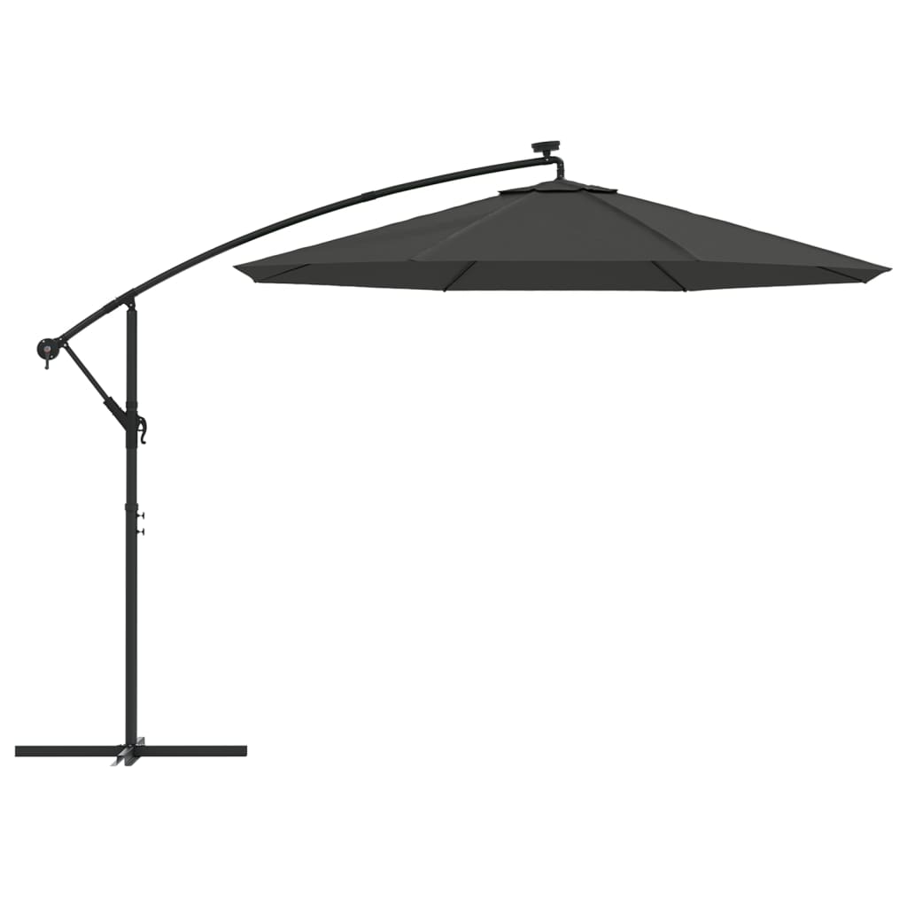 vidaXL Parasol wiszący z LED i stalowym słupkiem, 300 cm, antracytowy