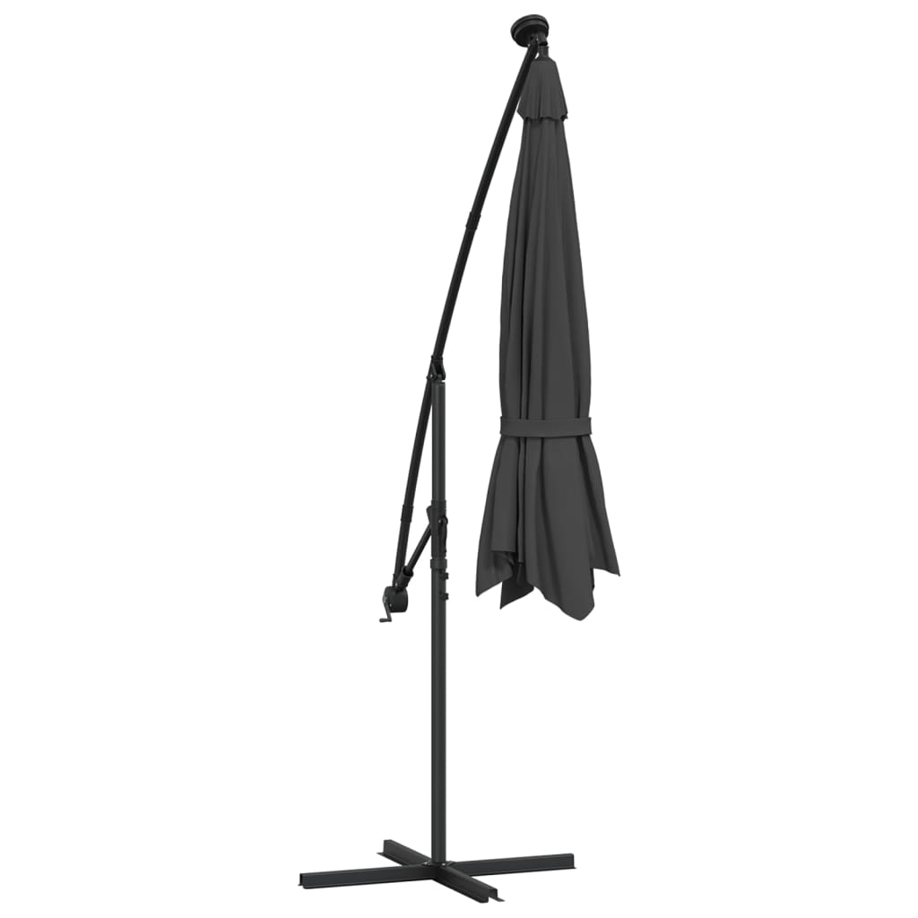 vidaXL Parasol wiszący z LED i stalowym słupkiem, 300 cm, antracytowy
