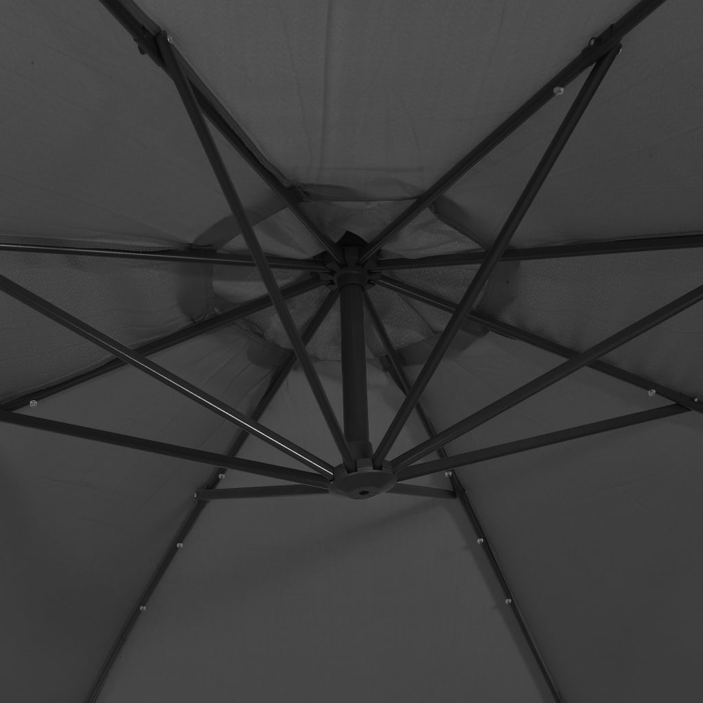 vidaXL Parasol wiszący z LED i stalowym słupkiem, 300 cm, antracytowy