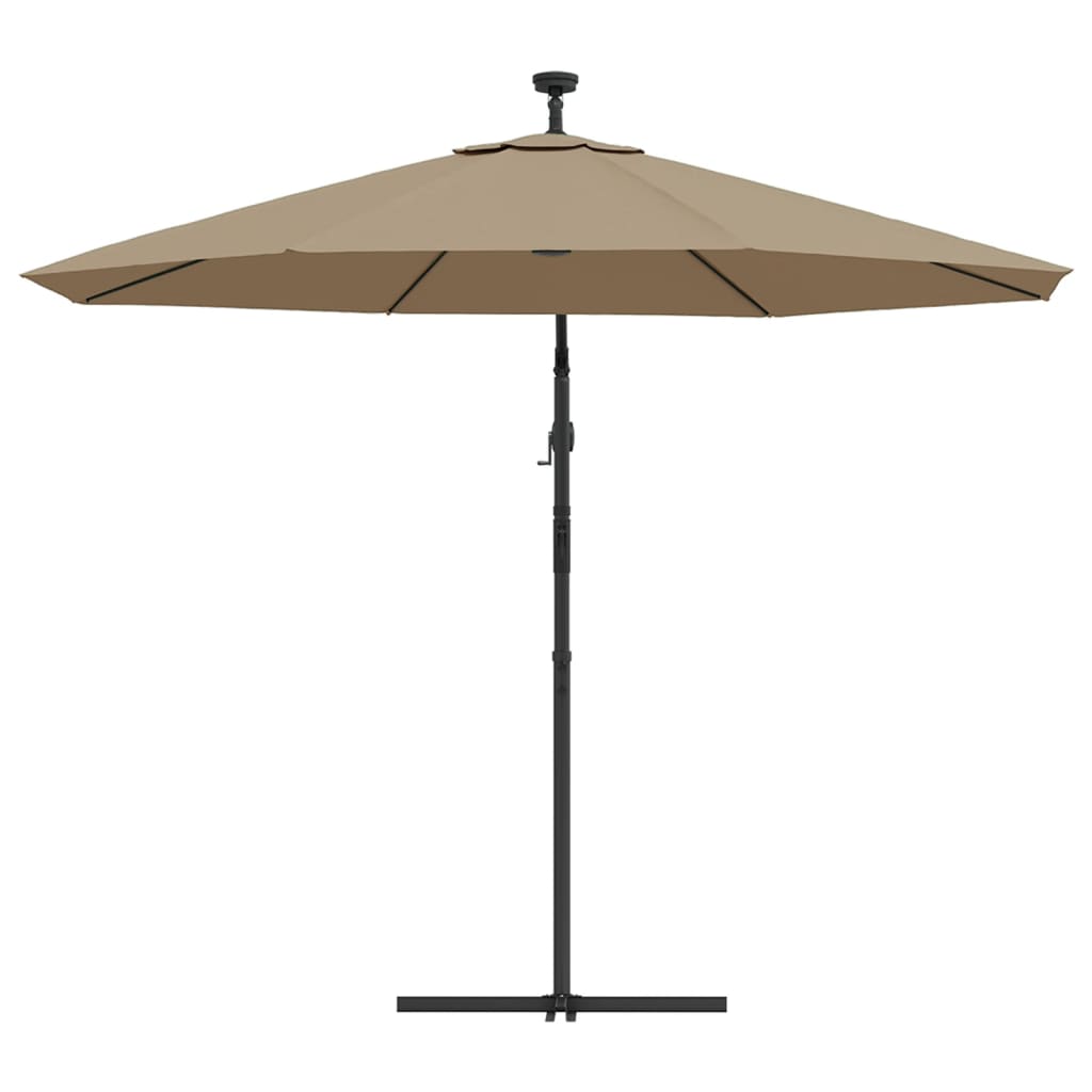 vidaXL Parasol wiszący z LED i stalowym słupkiem, 300 cm, taupe