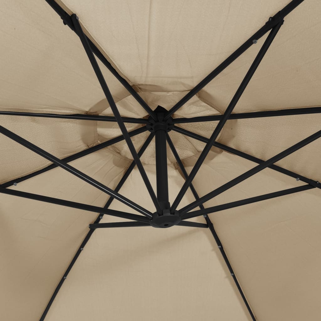 vidaXL Parasol wiszący z LED i stalowym słupkiem, 300 cm, taupe