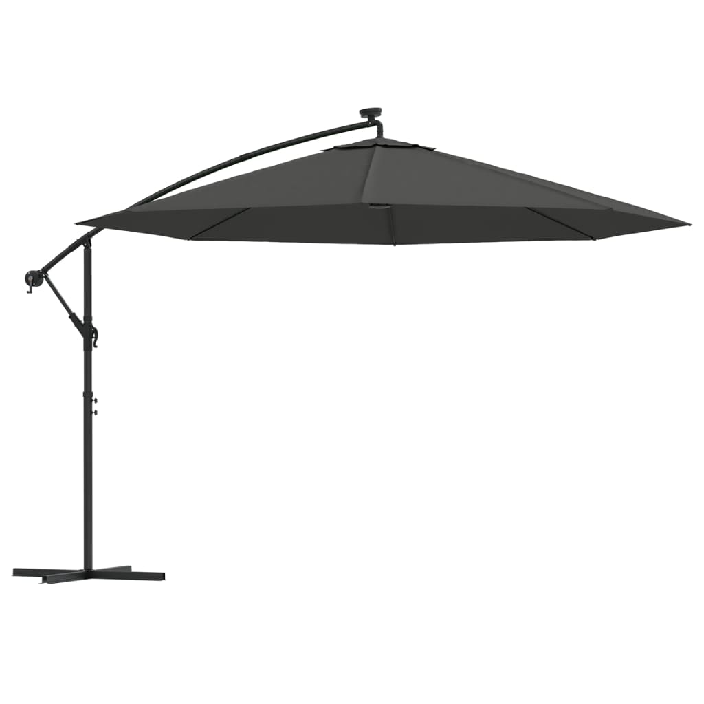 vidaXL Parasol wiszący z LED i metalowym słupkiem, 350 cm, antracytowy