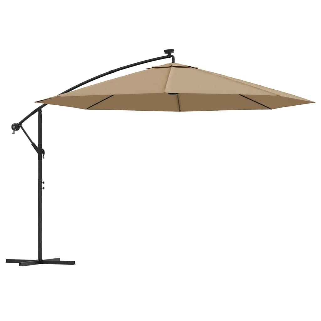 vidaXL Parasol wiszący z LED i metalowym słupkiem, 350 cm, taupe