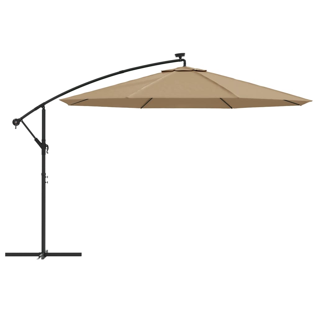 vidaXL Parasol wiszący z LED i metalowym słupkiem, 350 cm, taupe