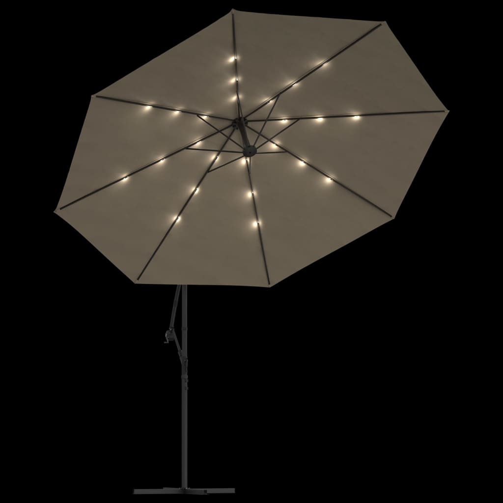 vidaXL Parasol wiszący z LED i metalowym słupkiem, 350 cm, taupe