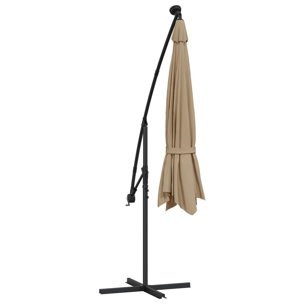 vidaXL Parasol wiszący z LED i metalowym słupkiem, 350 cm, taupe