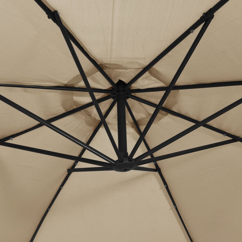 vidaXL Parasol wiszący z LED i metalowym słupkiem, 350 cm, taupe