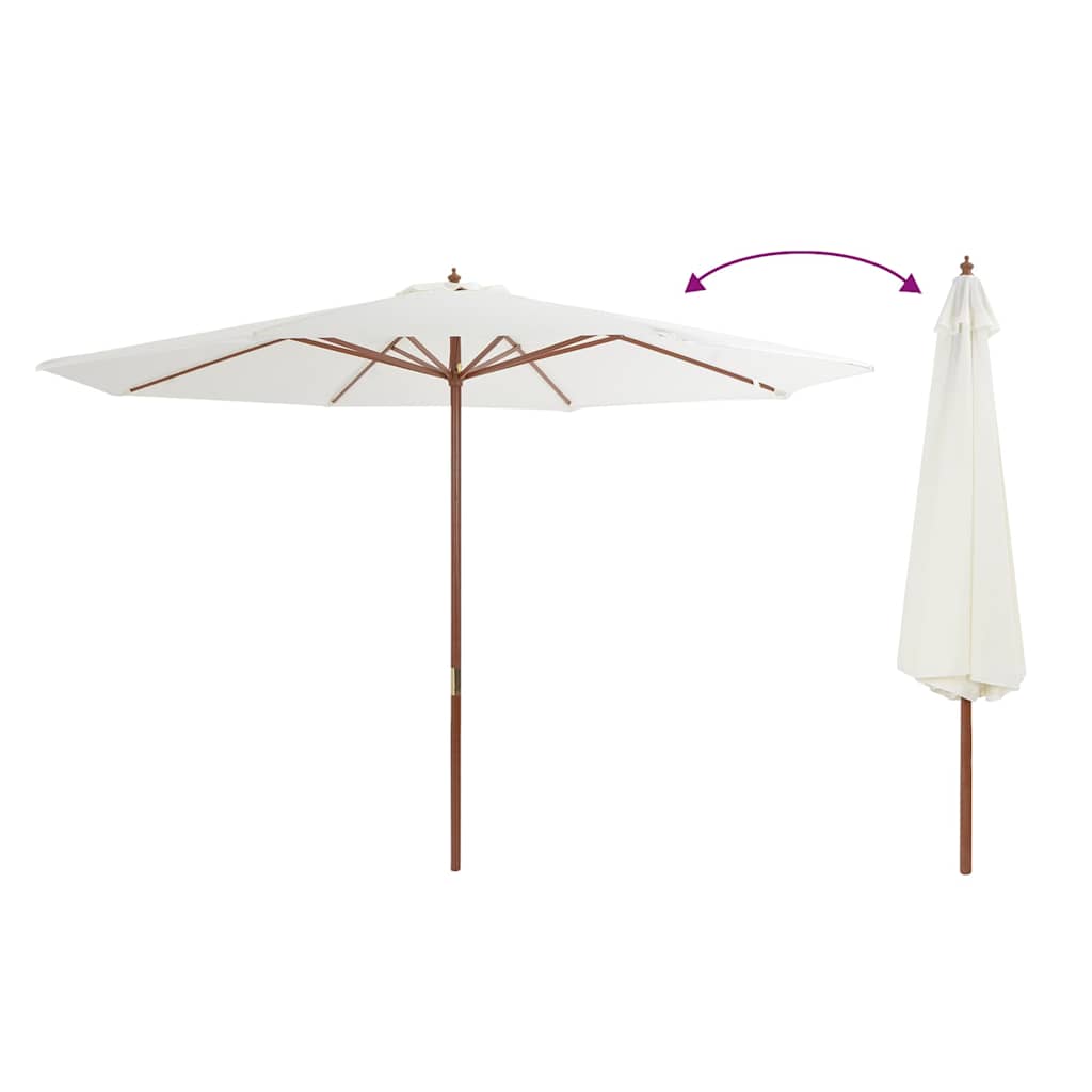 vidaXL Parasol ogrodowy na drewnianym słupku, 350 cm, piaskowa biel
