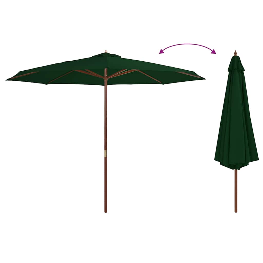 vidaXL Parasol ogrodowy na drewnianym słupku, 350 cm, zielony