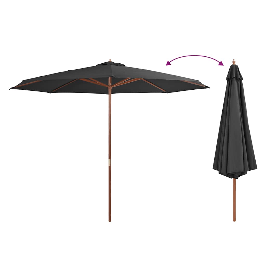 vidaXL Parasol ogrodowy na drewnianym słupku, 350 cm, antracytowy
