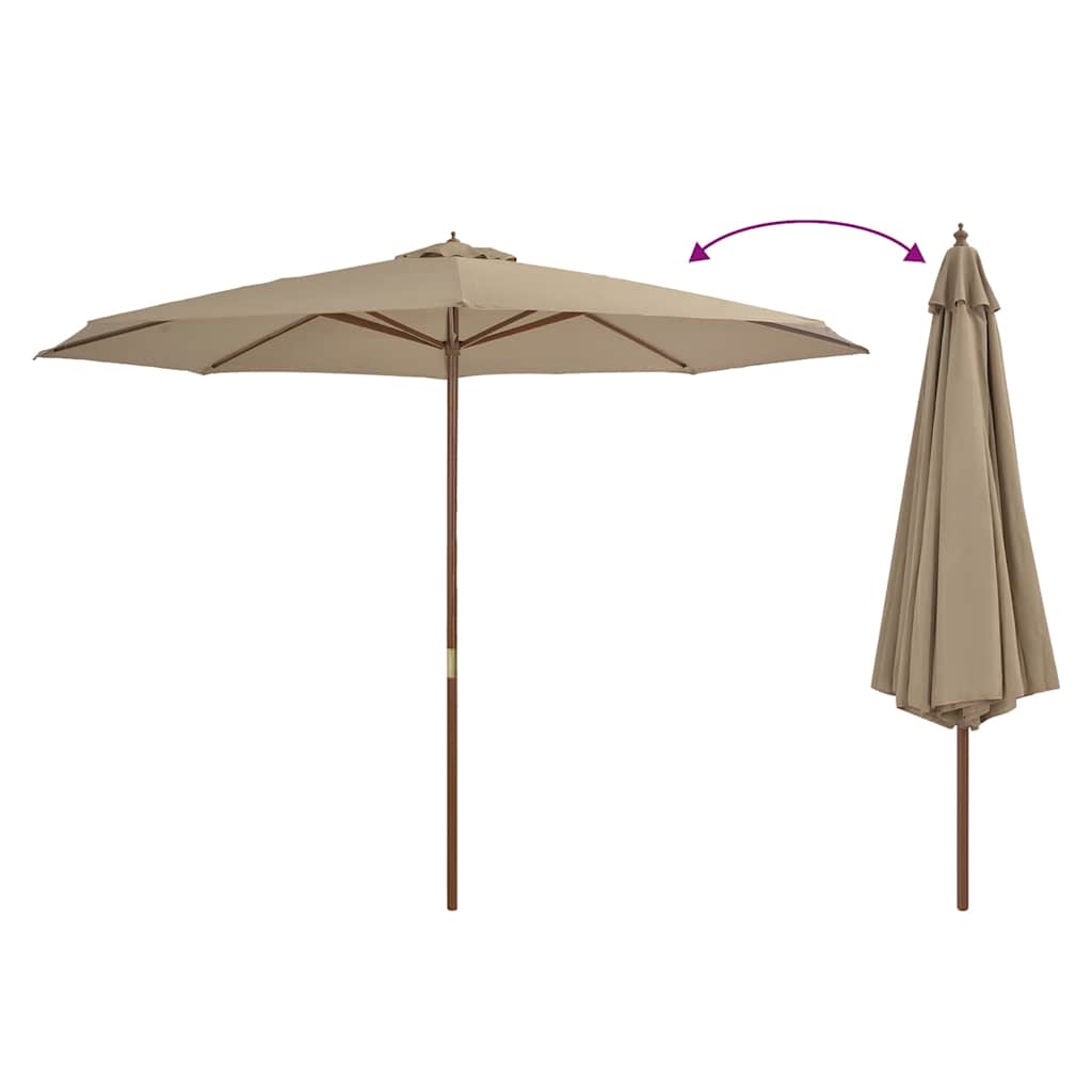 vidaXL Parasol ogrodowy na drewnianym słupku, 350 cm, taupe