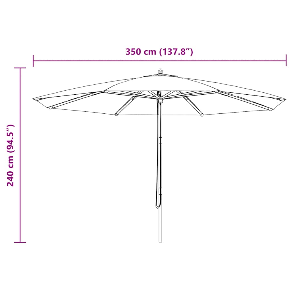 vidaXL Parasol ogrodowy na drewnianym słupku, 350 cm, taupe