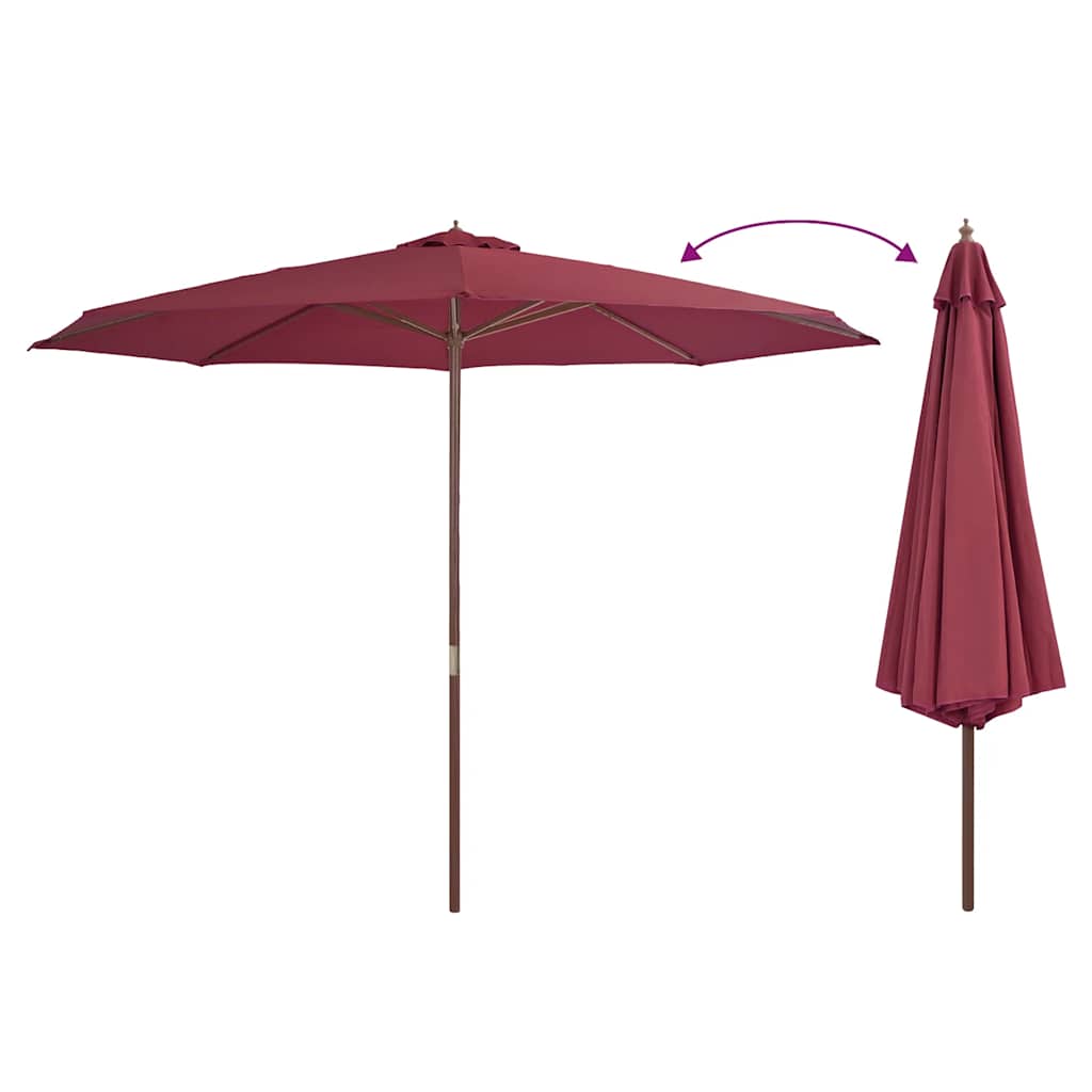 vidaXL Parasol ogrodowy na drewnianym słupku, 350 cm, burgundowy