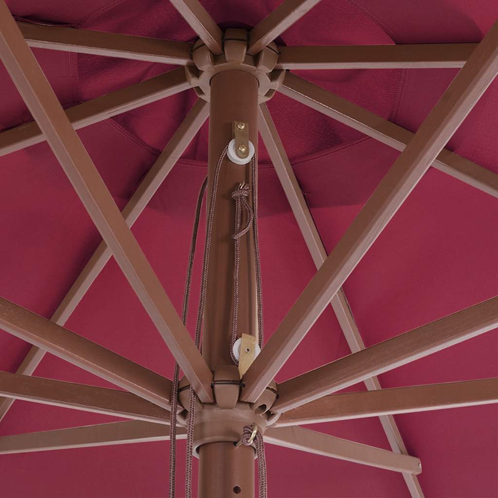 vidaXL Parasol ogrodowy na drewnianym słupku, 350 cm, burgundowy