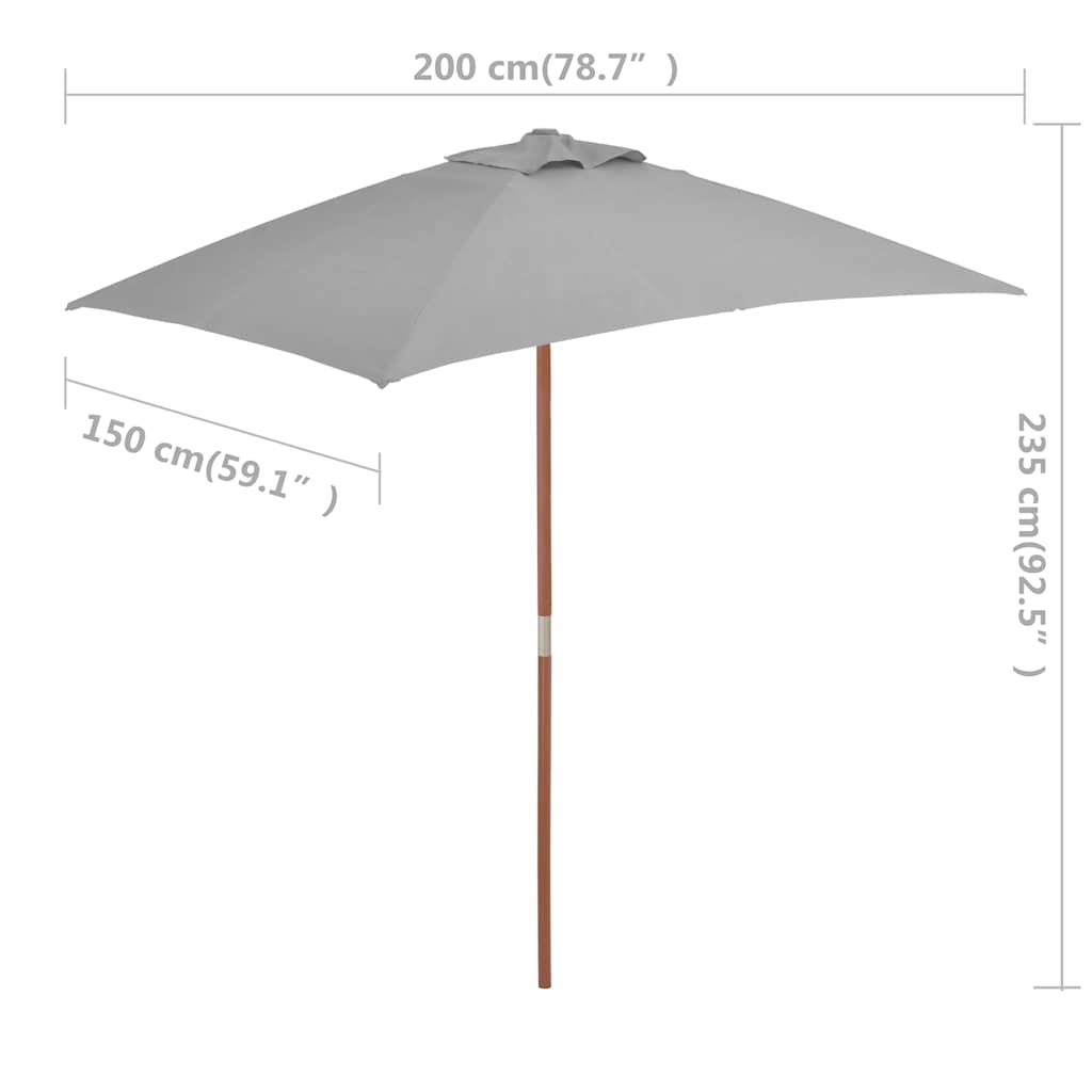 vidaXL Parasol ogrodowy na drewnianym słupku, 150 x 200 cm, antracyt