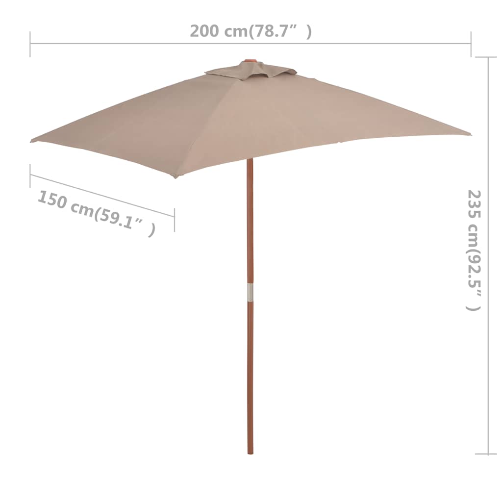vidaXL Parasol ogrodowy na drewnianym słupku, 150 x 200 cm, taupe