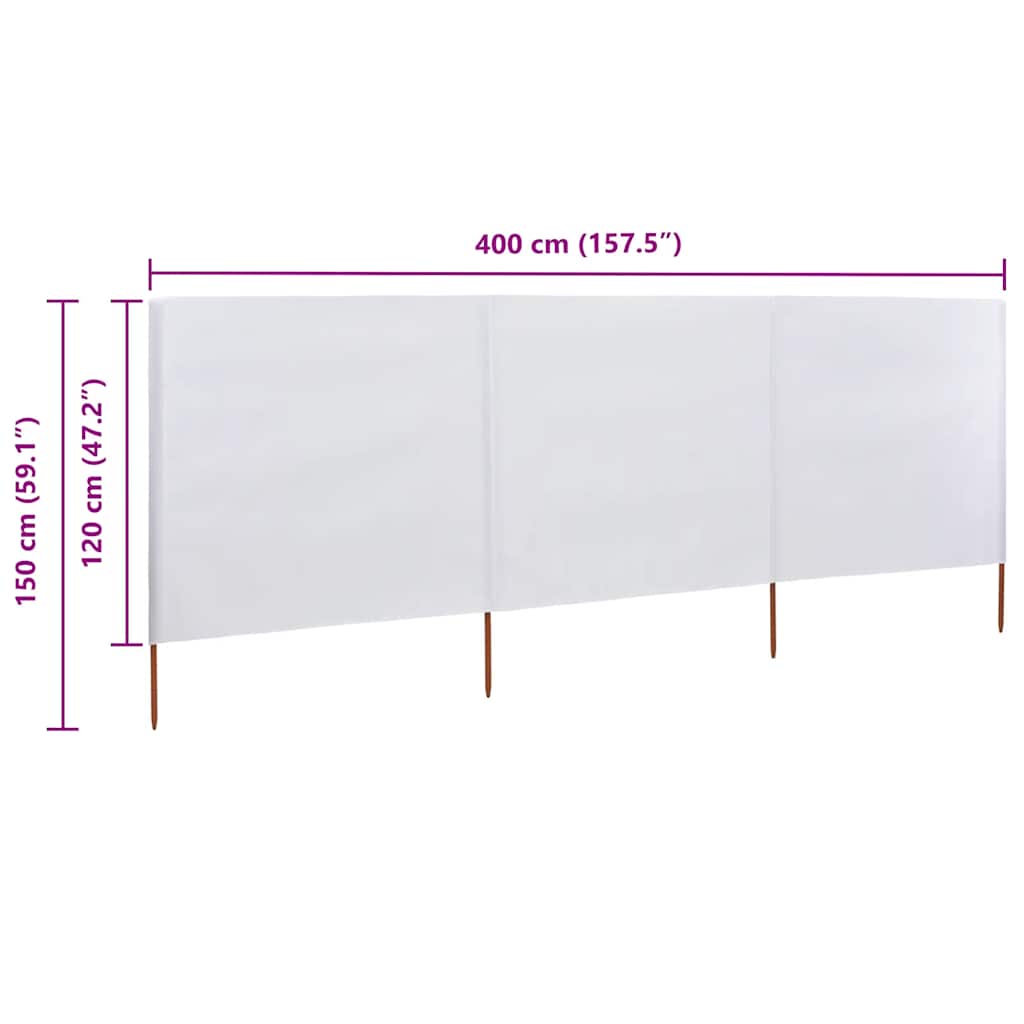 vidaXL Parawan 3-skrzydłowy z tkaniny, 400 x 120 cm, biały
