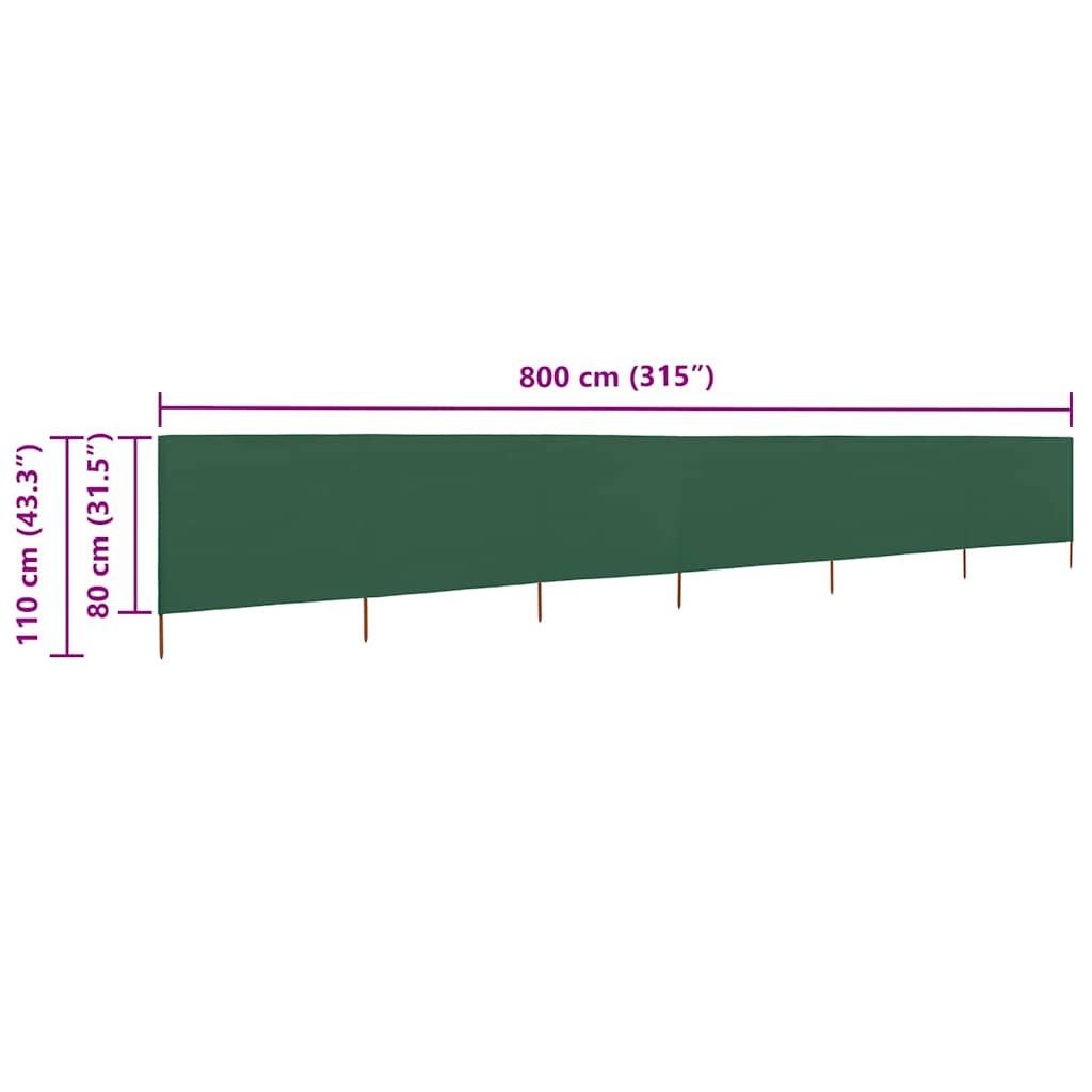 vidaXL Parawan 6-skrzydłowy z tkaniny, 800 x 80 cm, zielony