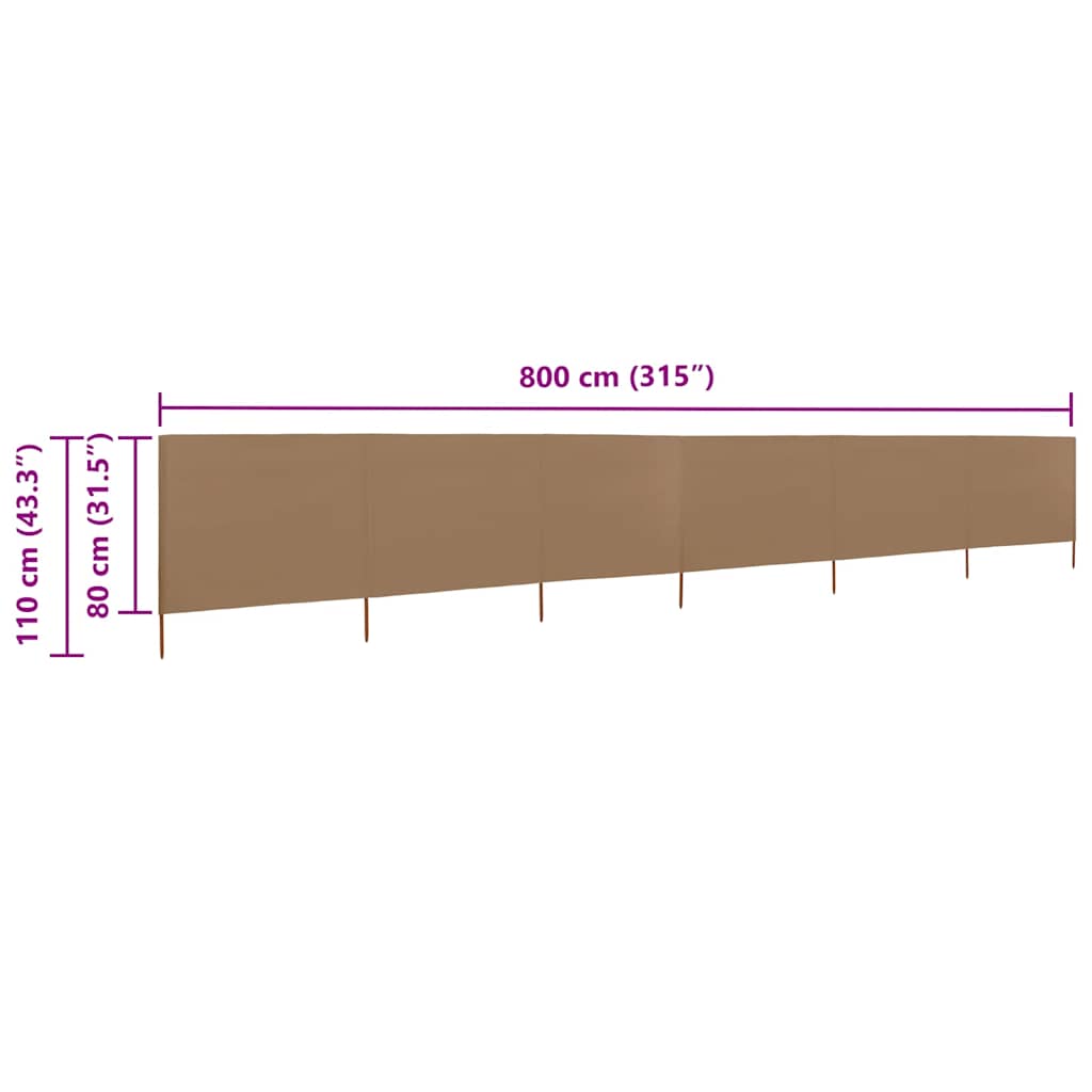 vidaXL Parawan 6-skrzydłowy z tkaniny, 800 x 80 cm, taupe
