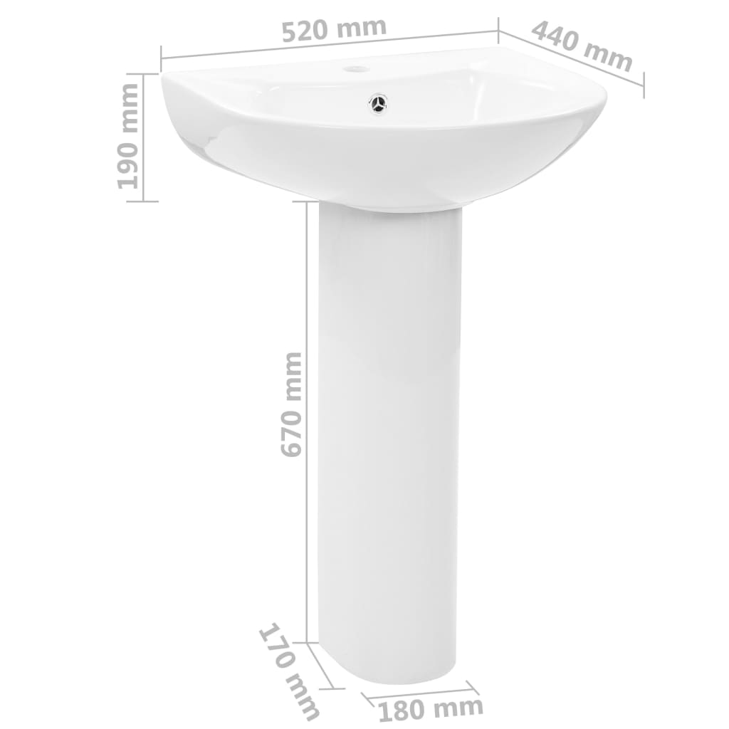 vidaXL Umywalka z postumentem, ceramiczna, biała, 520x440x190 mm