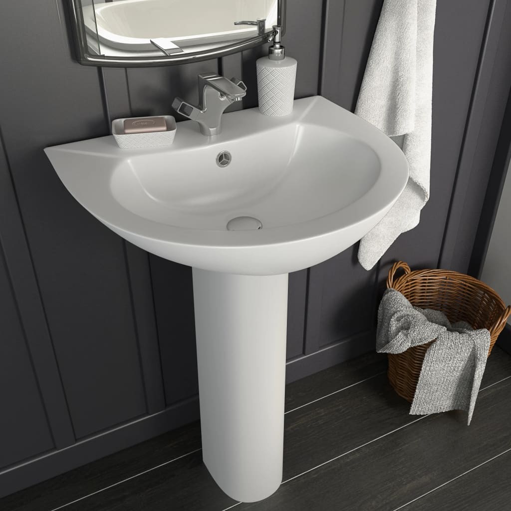 vidaXL Umywalka z postumentem, ceramiczna, biała, 520x440x190 mm