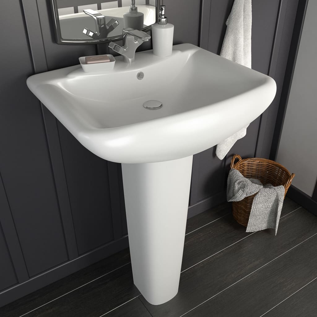 vidaXL Umywalka z postumentem, ceramiczna, biała, 580x470x200 mm