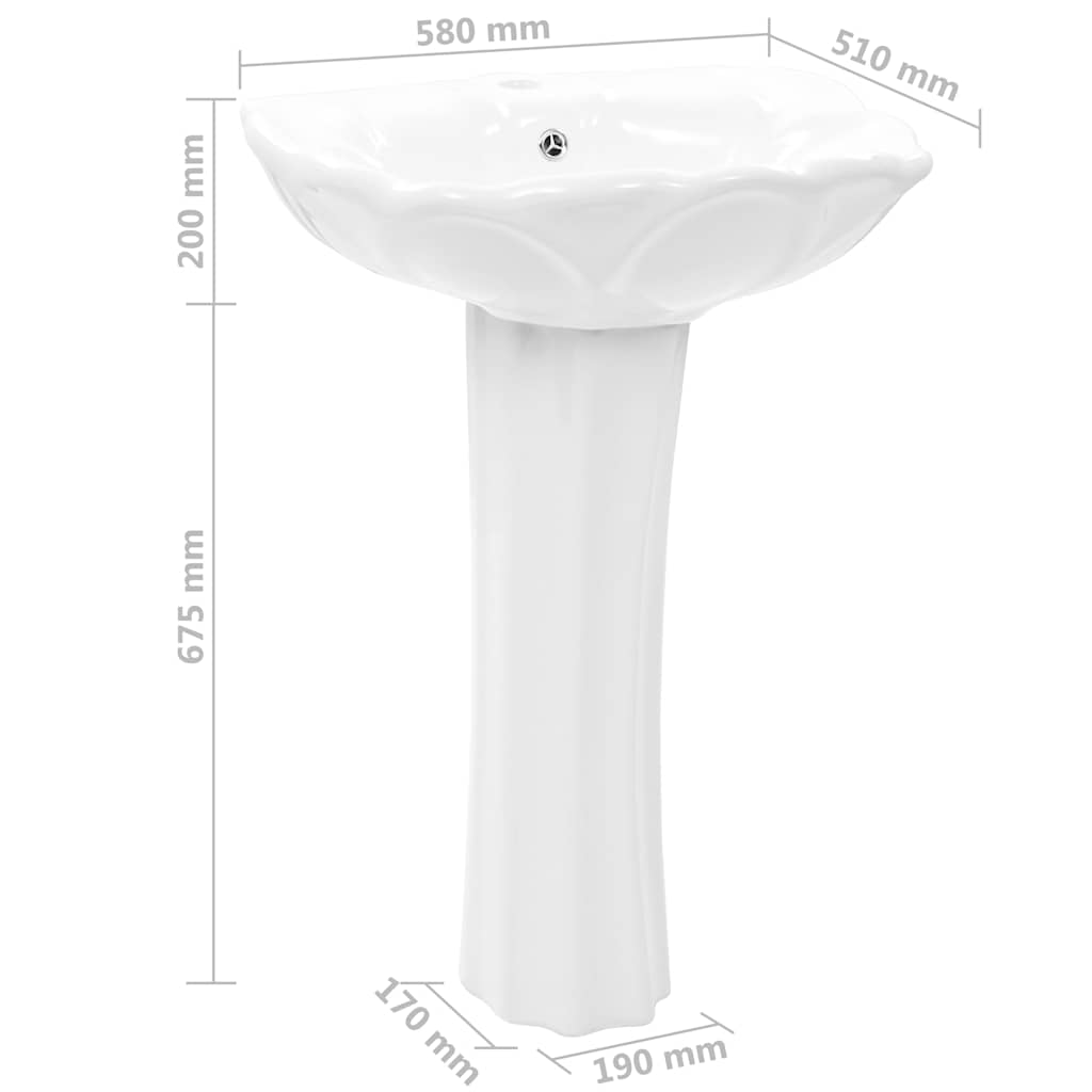 vidaXL Umywalka z postumentem, ceramiczna, biała, 580x510x200 mm