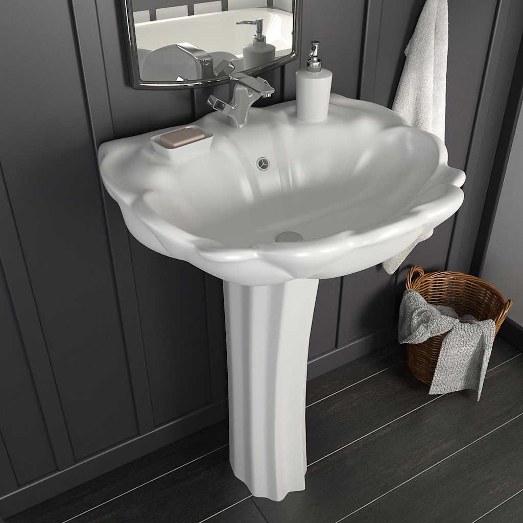 vidaXL Umywalka z postumentem, ceramiczna, biała, 580x510x200 mm