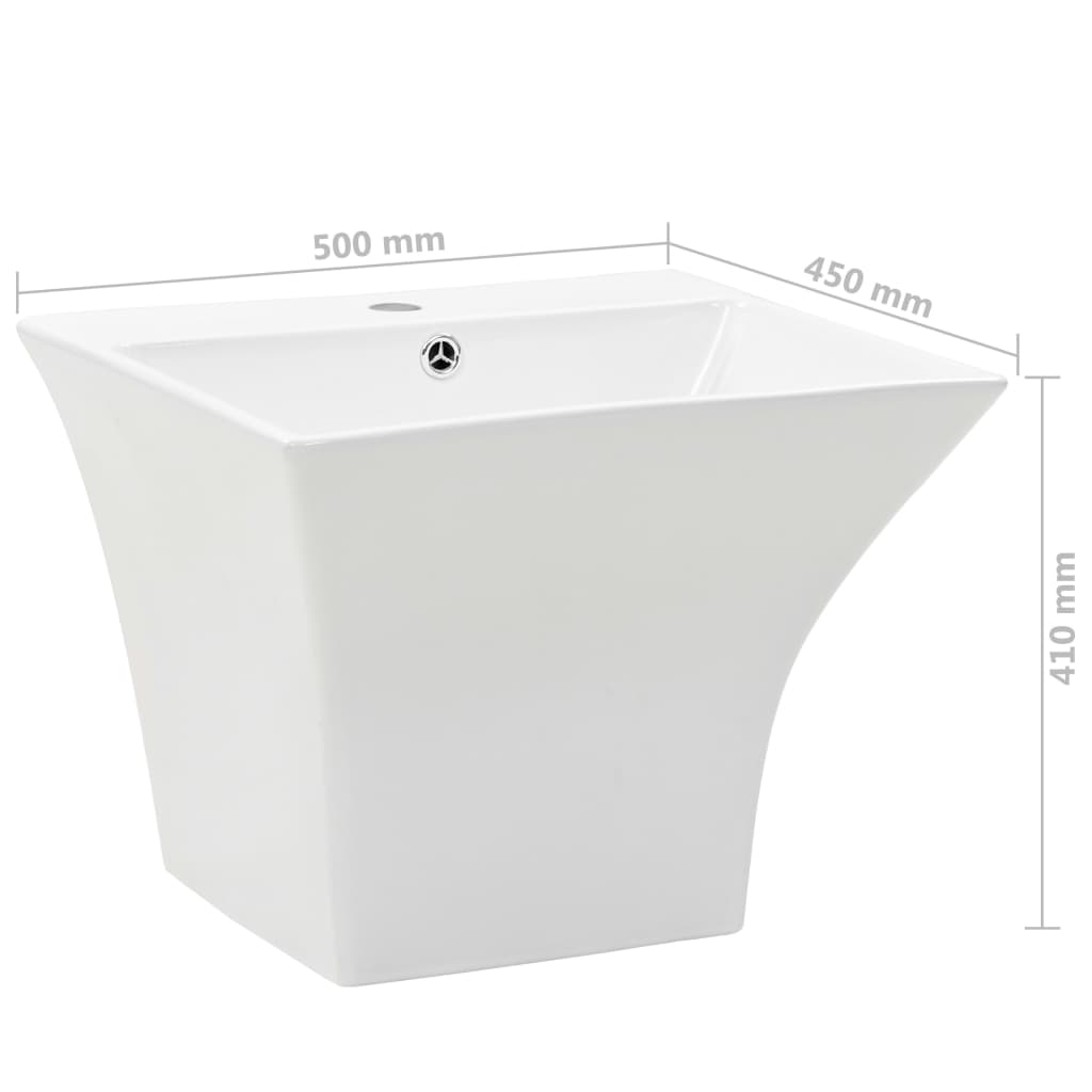 vidaXL Umywalka ścienna, ceramiczna, biała, 500 x 450 x 410 mm