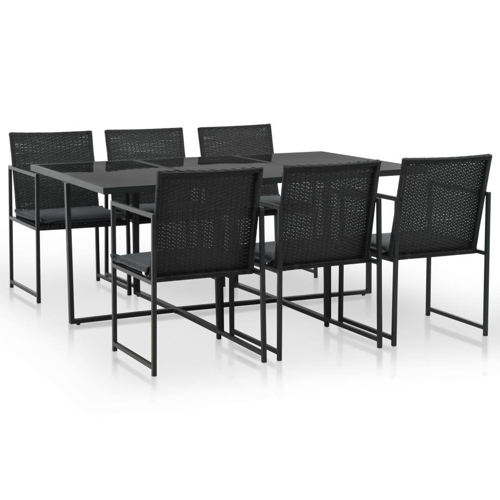 vidaXL 7-cz. zestaw mebli ogrodowych z poduszkami, rattan PE, czarny