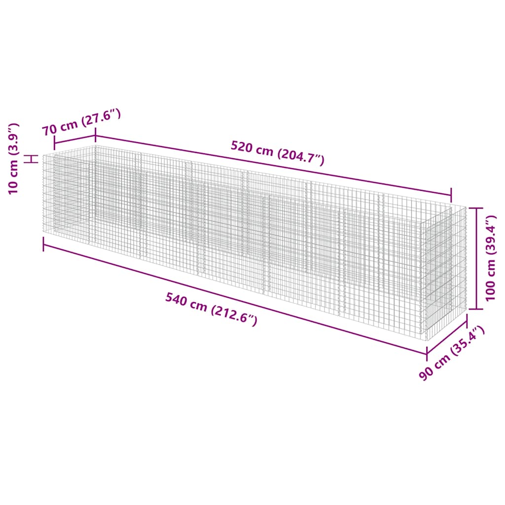 vidaXL Podwyższona donica gabionowa, galwanizowana stal, 540x90x100 cm