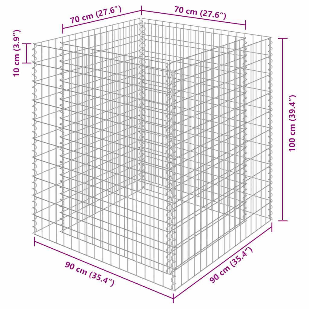 vidaXL Podwyższona donica gabionowa, galwanizowana stal, 90x90x100 cm