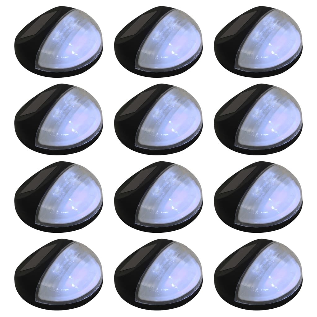 vidaXL Ścienne lampy solarne LED na zewnątrz, 12 szt, okrągłe, czarne
